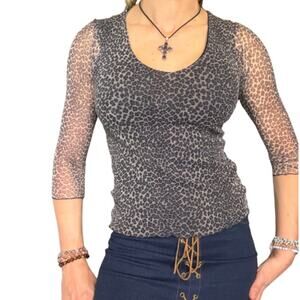vintage mesh leopard top 3/4 sleeve indie sleaze grunge y2k sheer